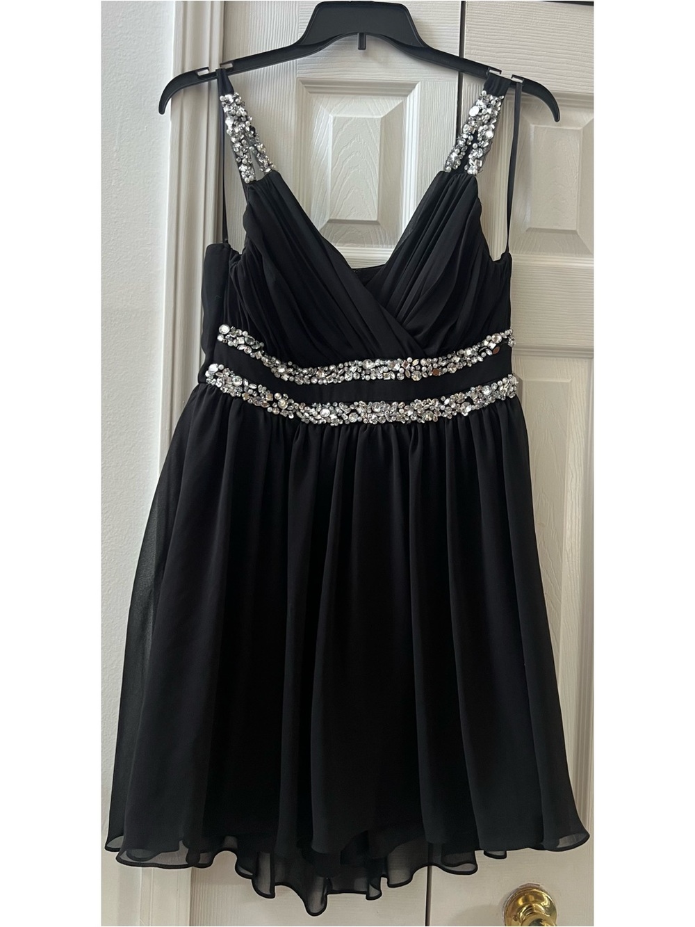City Studio Black Embellished V-Neck Party Dress